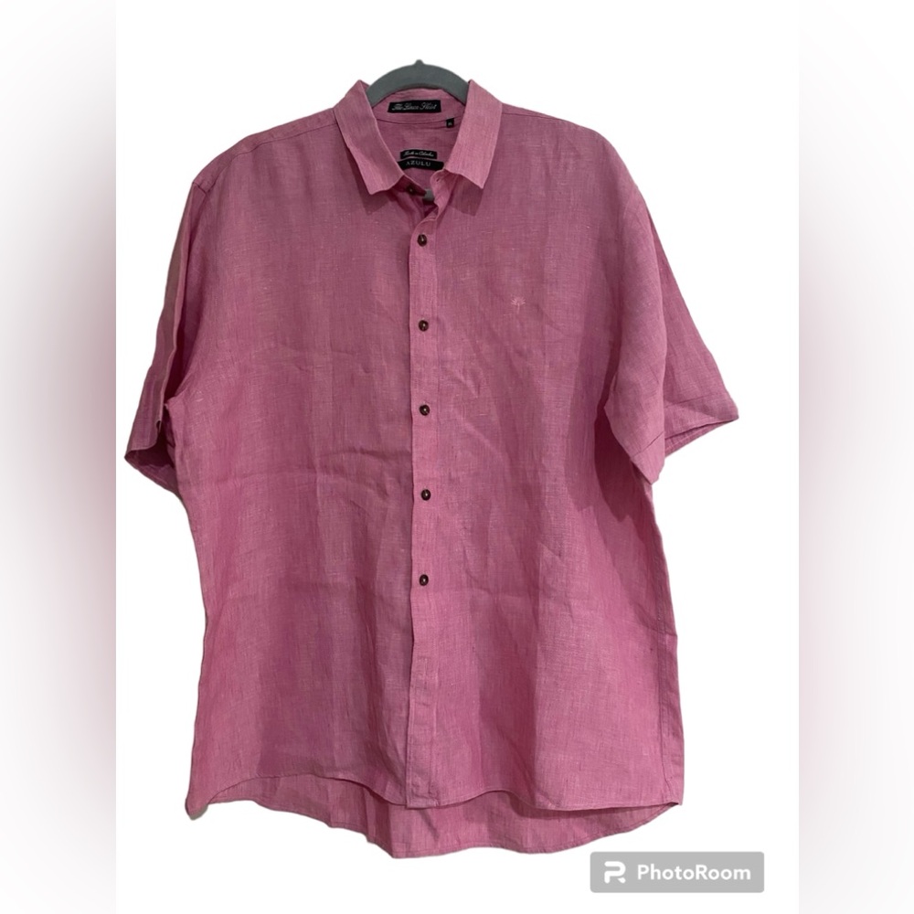 Azulu The Linen Shirt Men's Linen Short Sleeve Shirt Pink XL